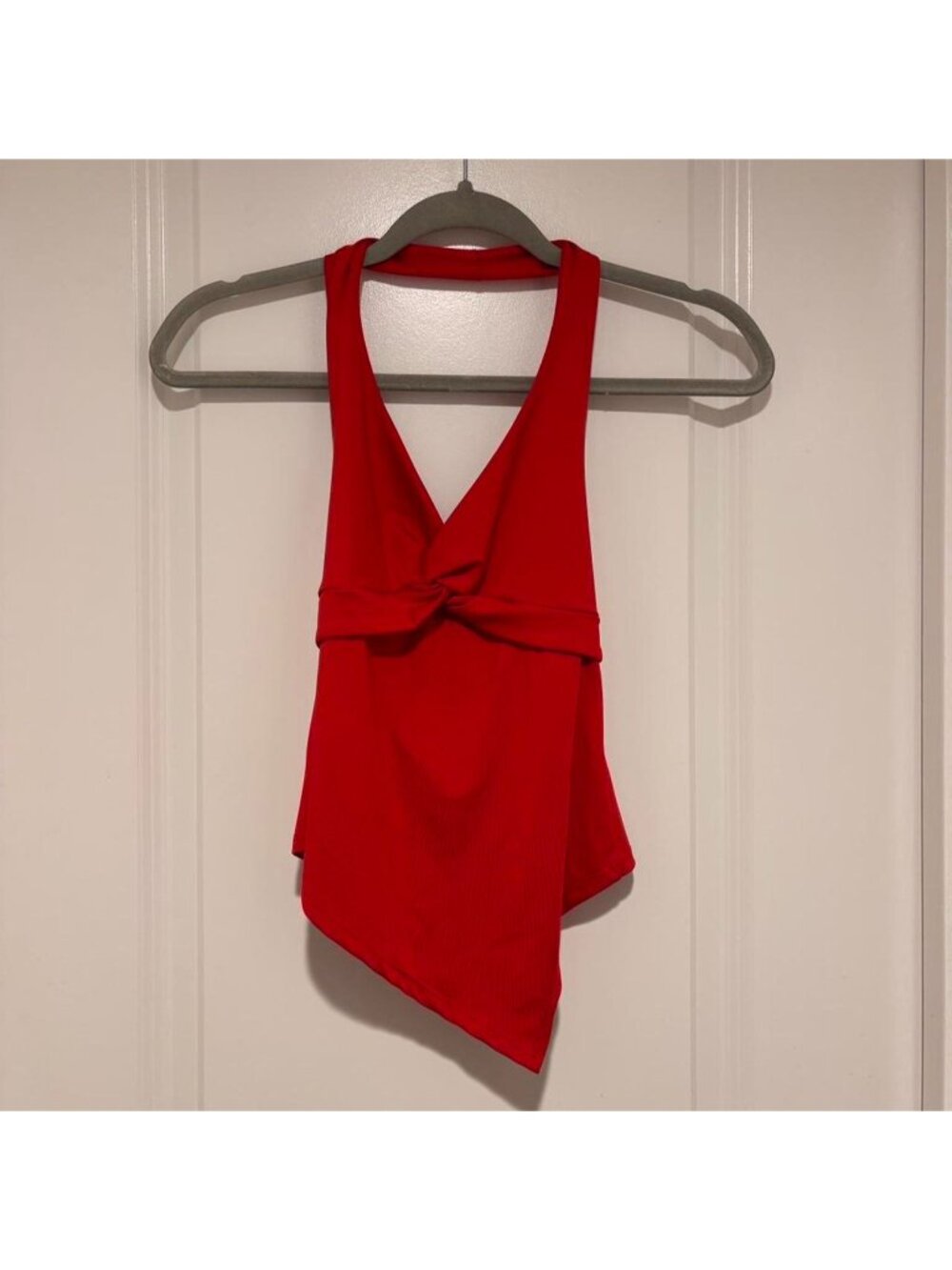 Red asymmetrical tank top with tie detail Size...